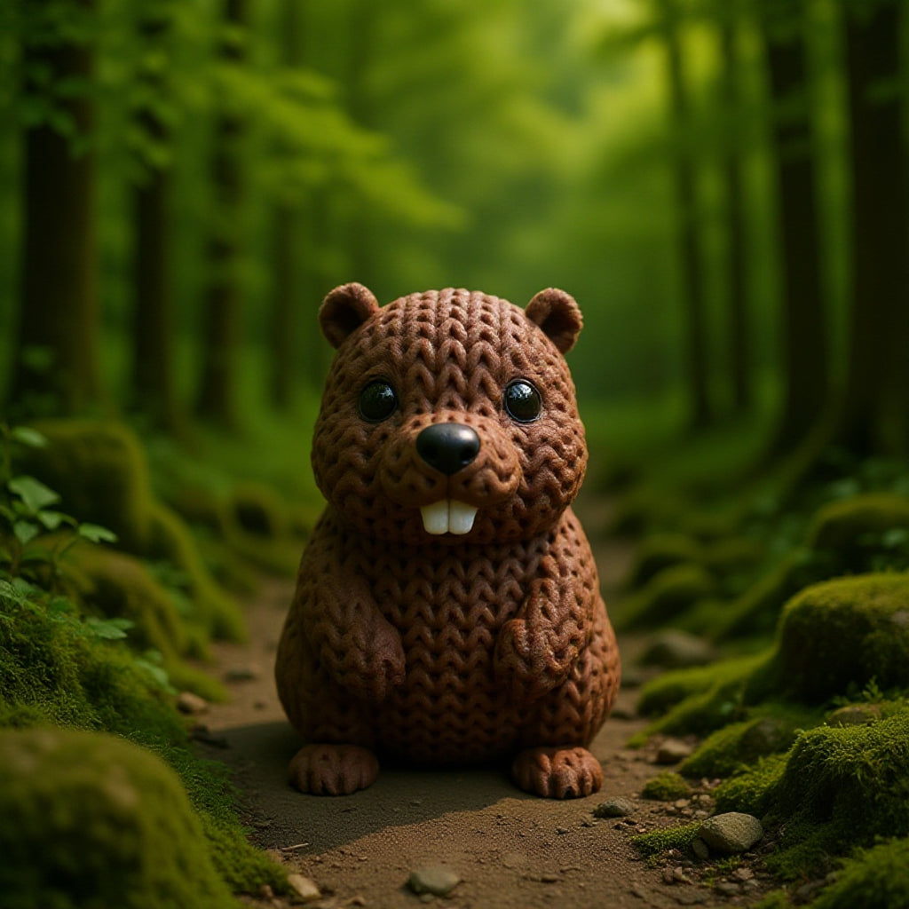 Figurine castor tricot 3D – Déco kawaii et cosy