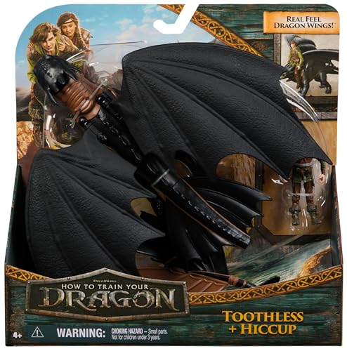 Dreamworks Dragons - Toothless Dragon Figure + Hiccup Viking Figure - 25cm Articulated Toothless Figure and 10cm Trainer - Children's Gift - Toy for Ages 4 and Up Inspired by the Movie How to Train Your Dragon
