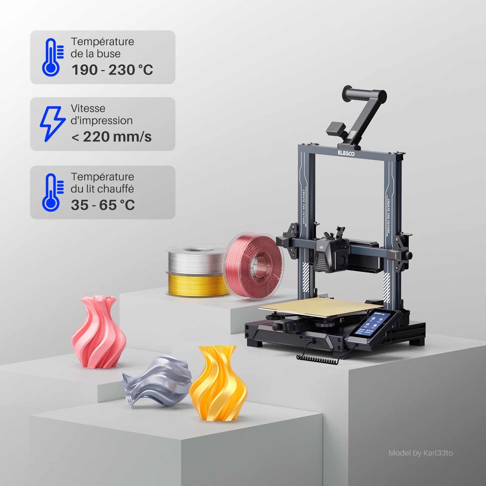 ELEGOO Pack de 4 Bobines de Filament PLA Soie Tricolore