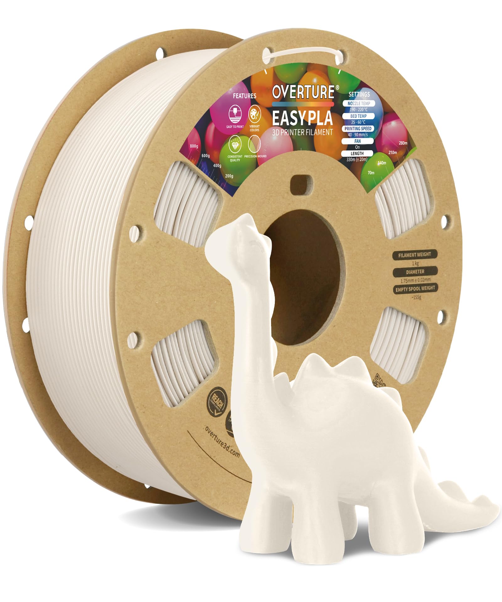 OVERTURE Easy PLA Filament 1.75 mm, Filament d'imprimante 3D EASY PLA 1kg (2.2 lbs), Précision dimensionnelle de +/- 0.02mm (Easy Beige)