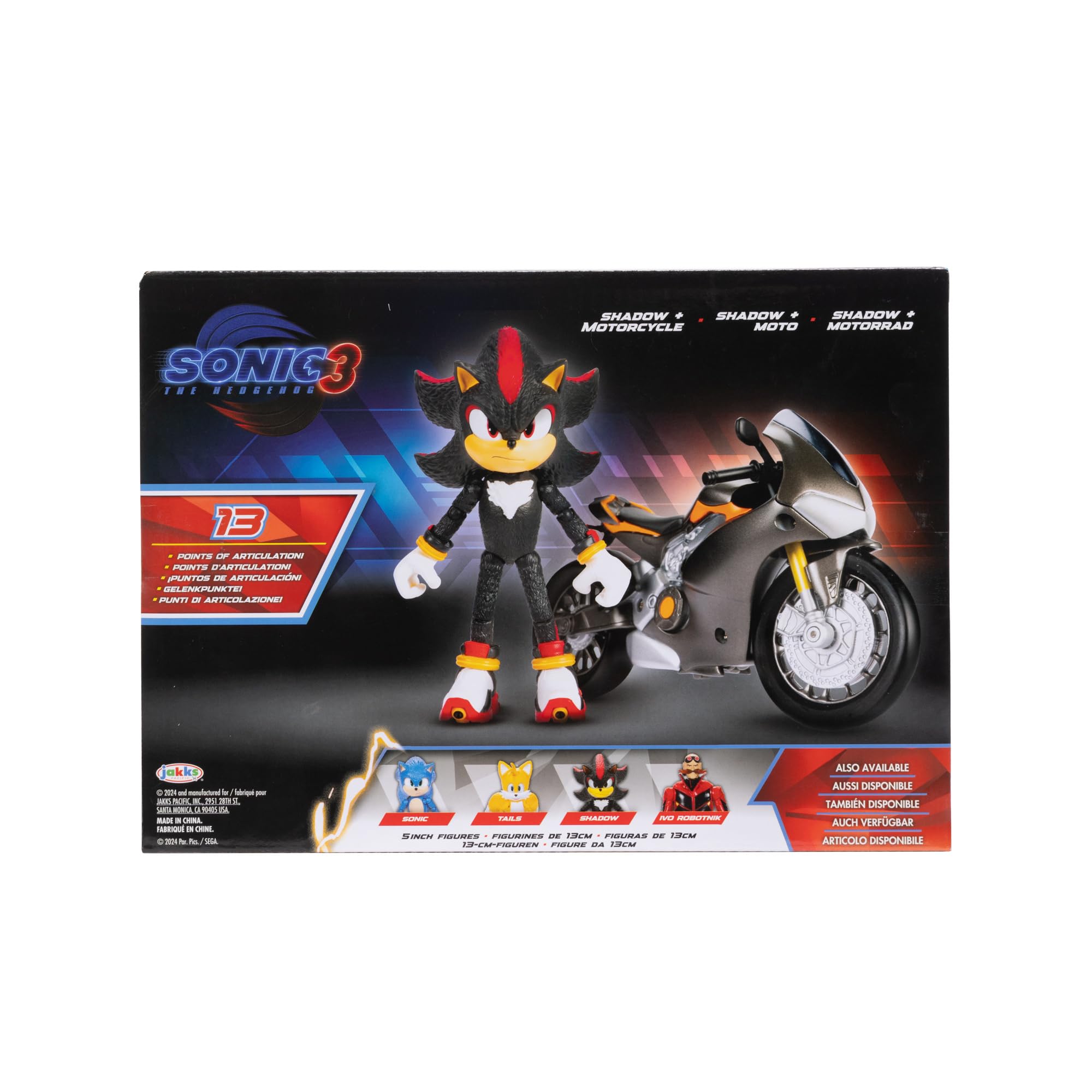 Sonic 3 The Movie - Shadow Articulated Figure Set and his Sports Bike - Officially Licensed - 13 cm - Realistic Details - Collectible Figures - For Fans - Gift Idea for Children Ages 3 and Up
