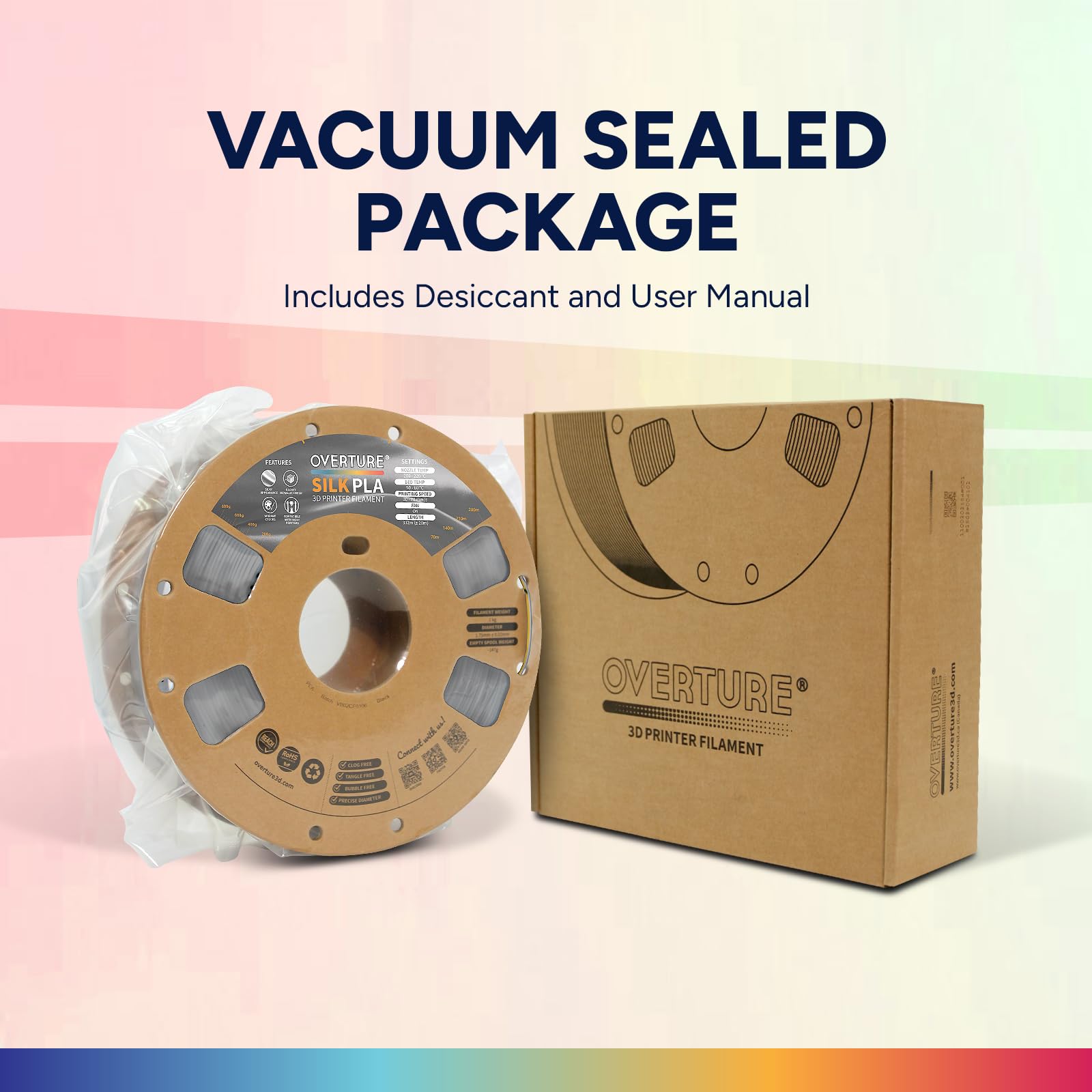 OVERTURE Filament Soie PLA Double Couleur 1,75 mm pour imprimante 3D, 1 kg bobine (2,2 lbs), Précision Dimensionnelle +/- 0,02 mm 3D Printer Filament (Soie Or-Argent)
