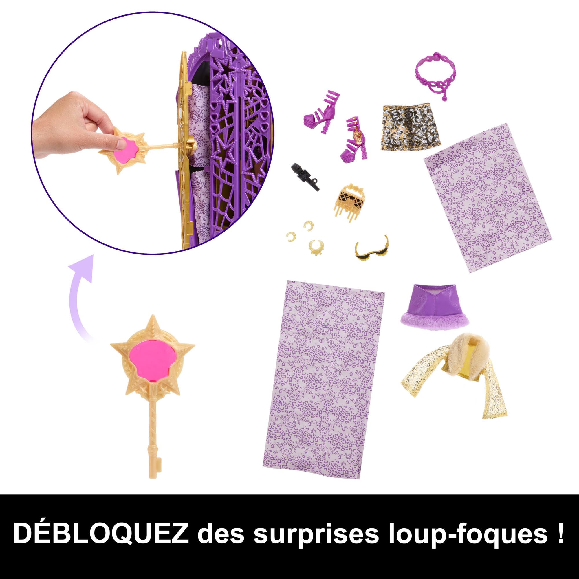 Monster High Monstrous Secrets Clawdeen Wolf Hauntlywood Mystery Playset with doll, dressing room and over 19 glamorous surprises, including doll clothes, JBG80