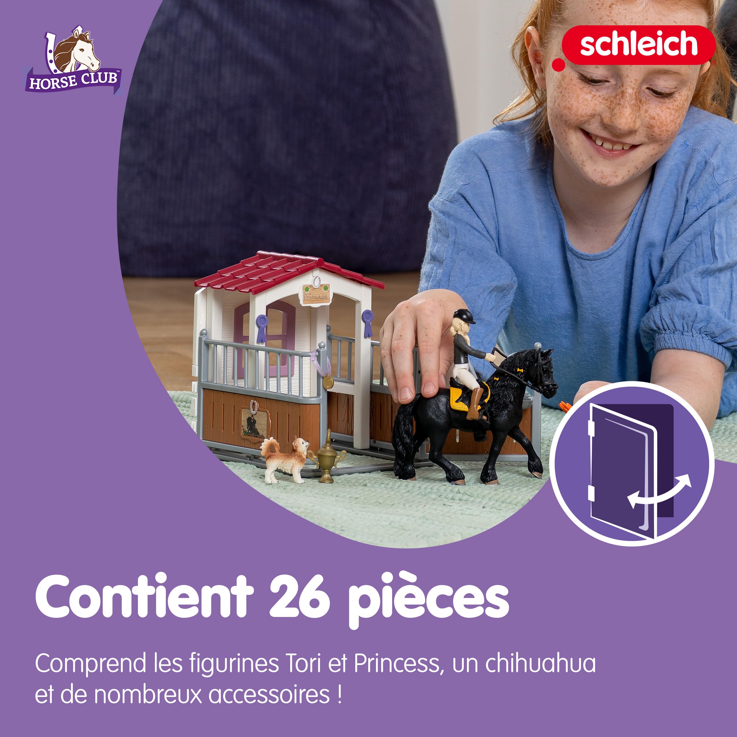 Schleich 42437 Horse Club - Stable with Tori and Princess, Stable Extension with 26 Pieces Included Including 1 Horse, Figurine Set for Children Ages 5 and Up