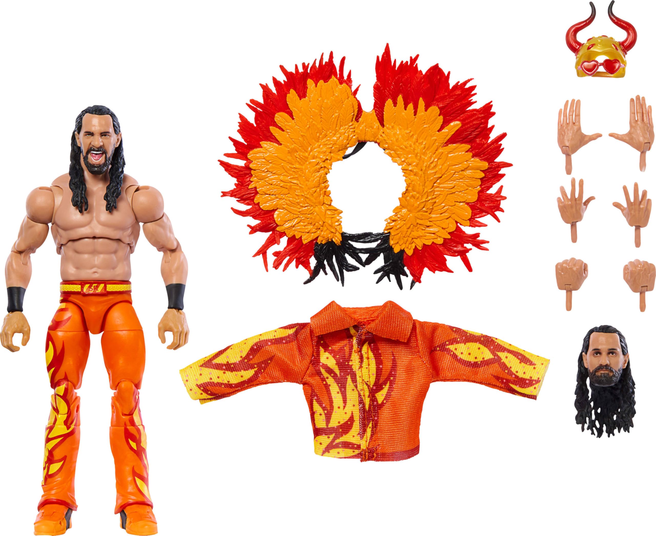 Mattel WWE Ultimate Collectible Seth Rollins Action Figure Set with Interchangeable Accessories, Extra Heads and Interchangeable Hands, HVV71