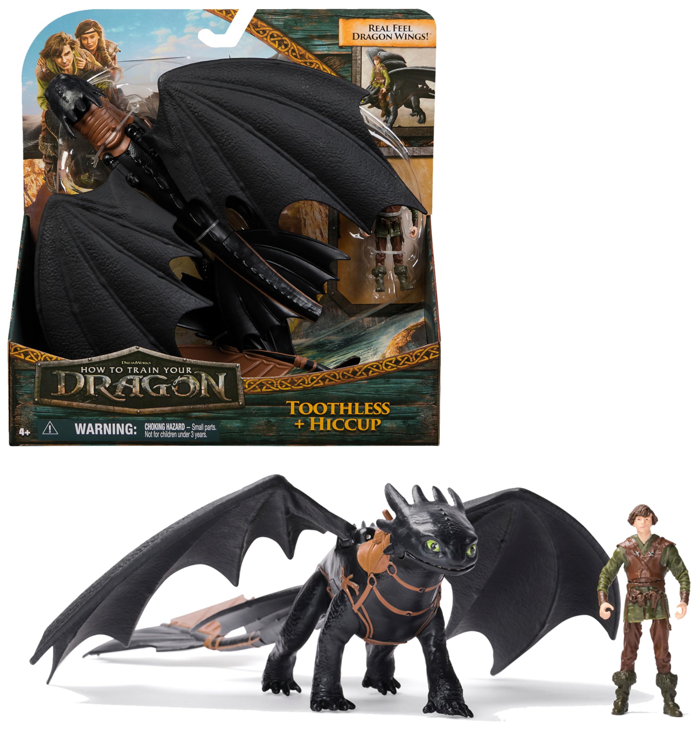 Dreamworks Dragons - Toothless Dragon Figure + Hiccup Viking Figure - 25cm Articulated Toothless Figure and 10cm Trainer - Children's Gift - Toy for Ages 4 and Up Inspired by the Movie How to Train Your Dragon