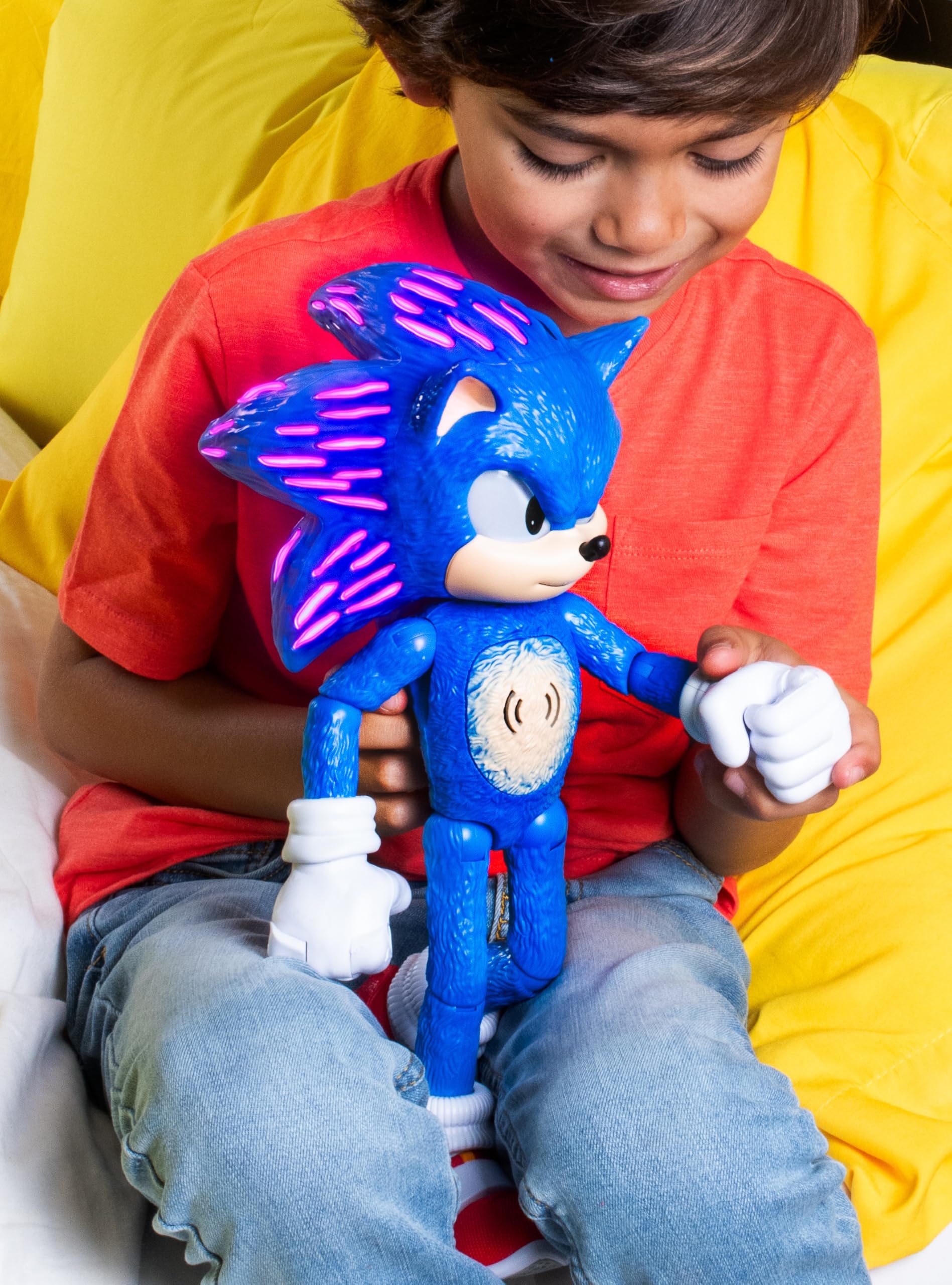 Sonic The Hedgehog 3 The Movie | Talking Sonic Action Figure | Officially Licensed | 34 cm | 30 Iconic Phrases and Sounds | Light-Up Eyes and Spikes | Collectible Toy for Children | Gift Idea for Ages 3+