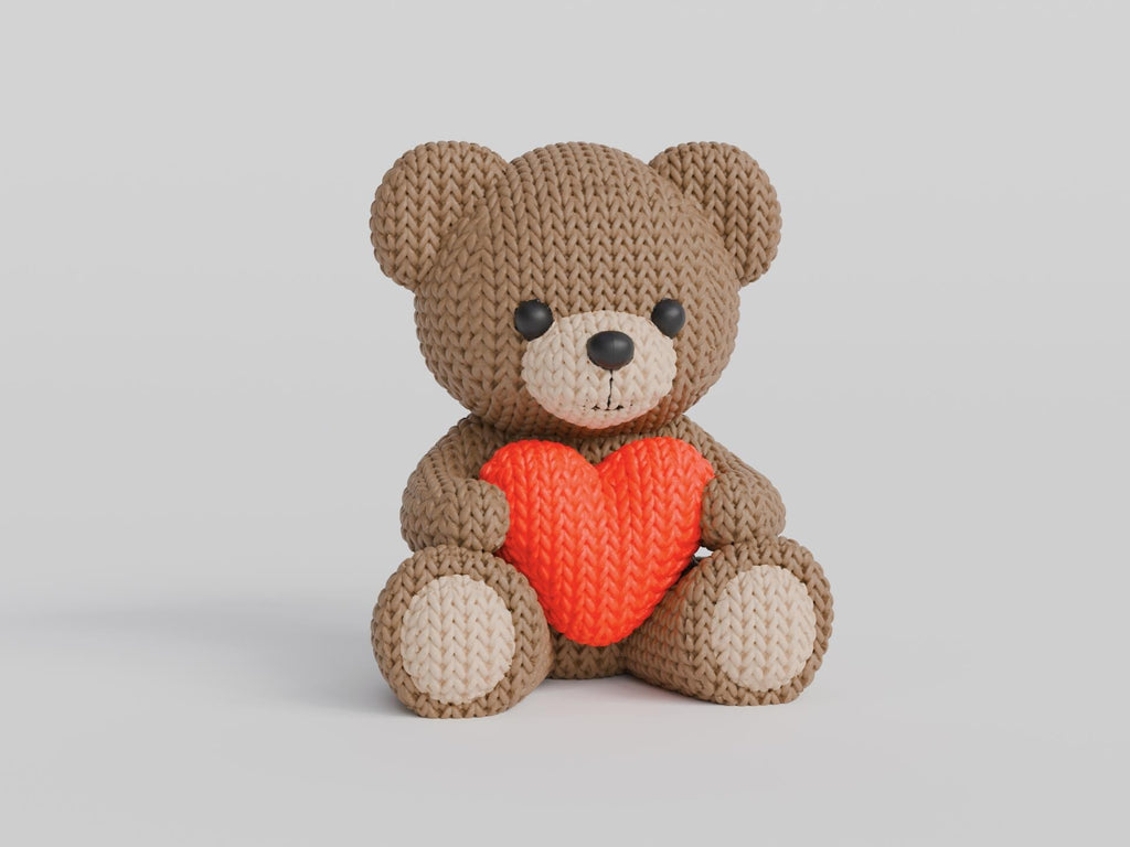Figurine ourson tricot 3D avec cœur • Sculpture artisanale mignonne • Cadeau romantique | Bandji3D Bandji3D