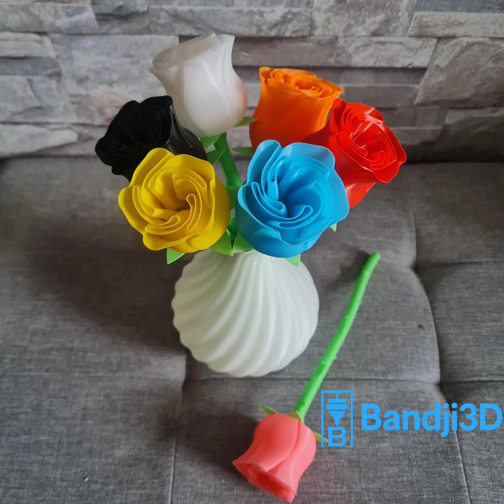 Rose 3D – Fleur & Bouquet avec Vase | Cadeau Durable | Bandji3D Bandji3D