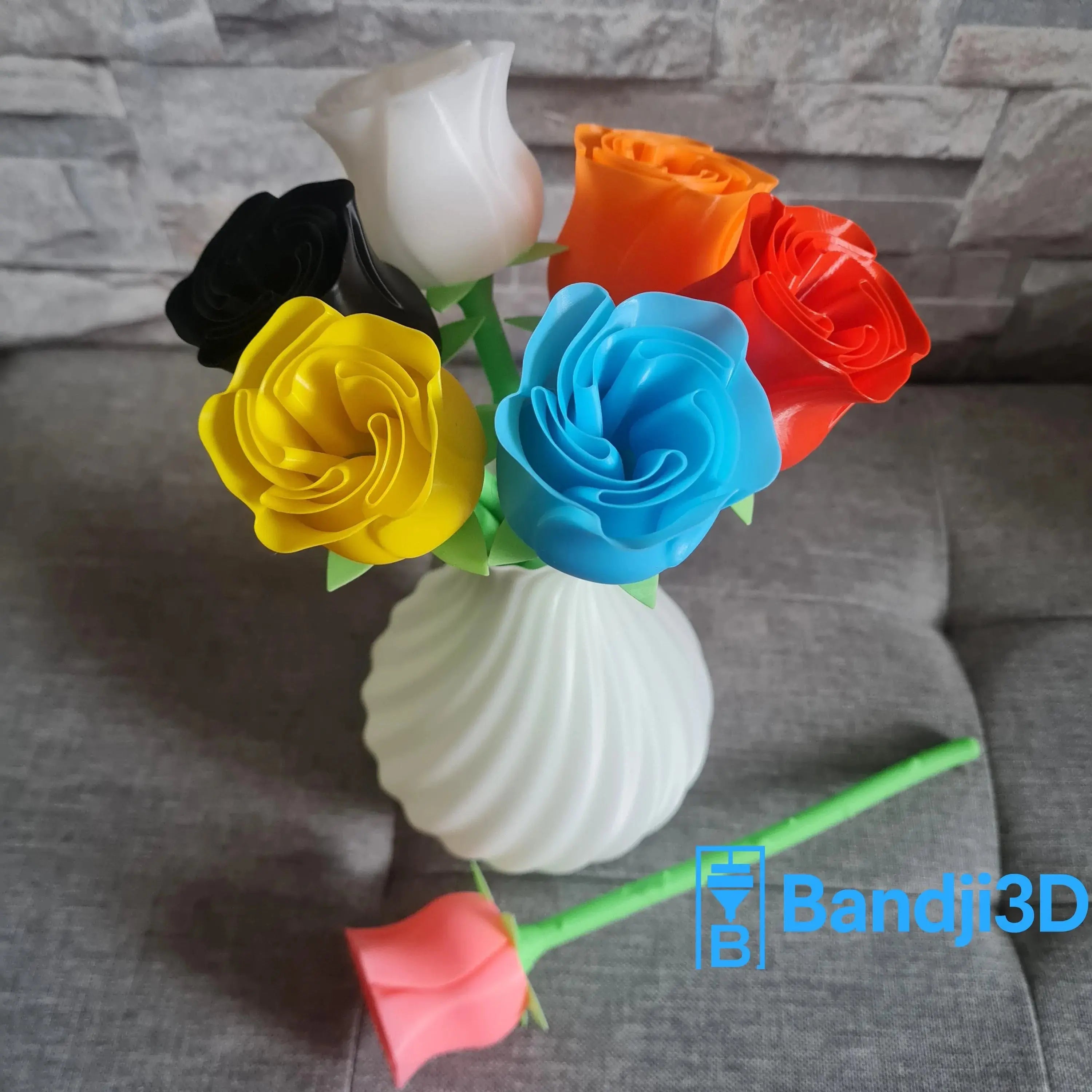 Rose 3D – Fleur & Bouquet avec Vase | Cadeau Durable | Bandji3D Bandji3D