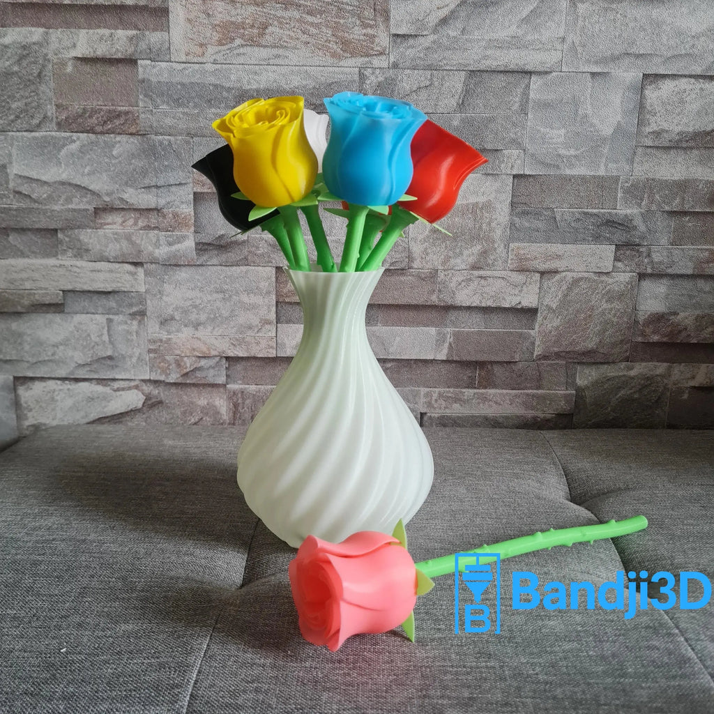 Rose 3D – Fleur & Bouquet avec Vase | Cadeau Durable | Bandji3D Bandji3D