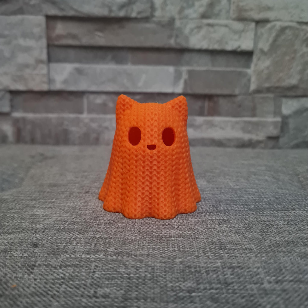 Chat Fantôme 3D effet tricot – Photophore Halloween avec bougie LED | Bandji3D Bandji3D