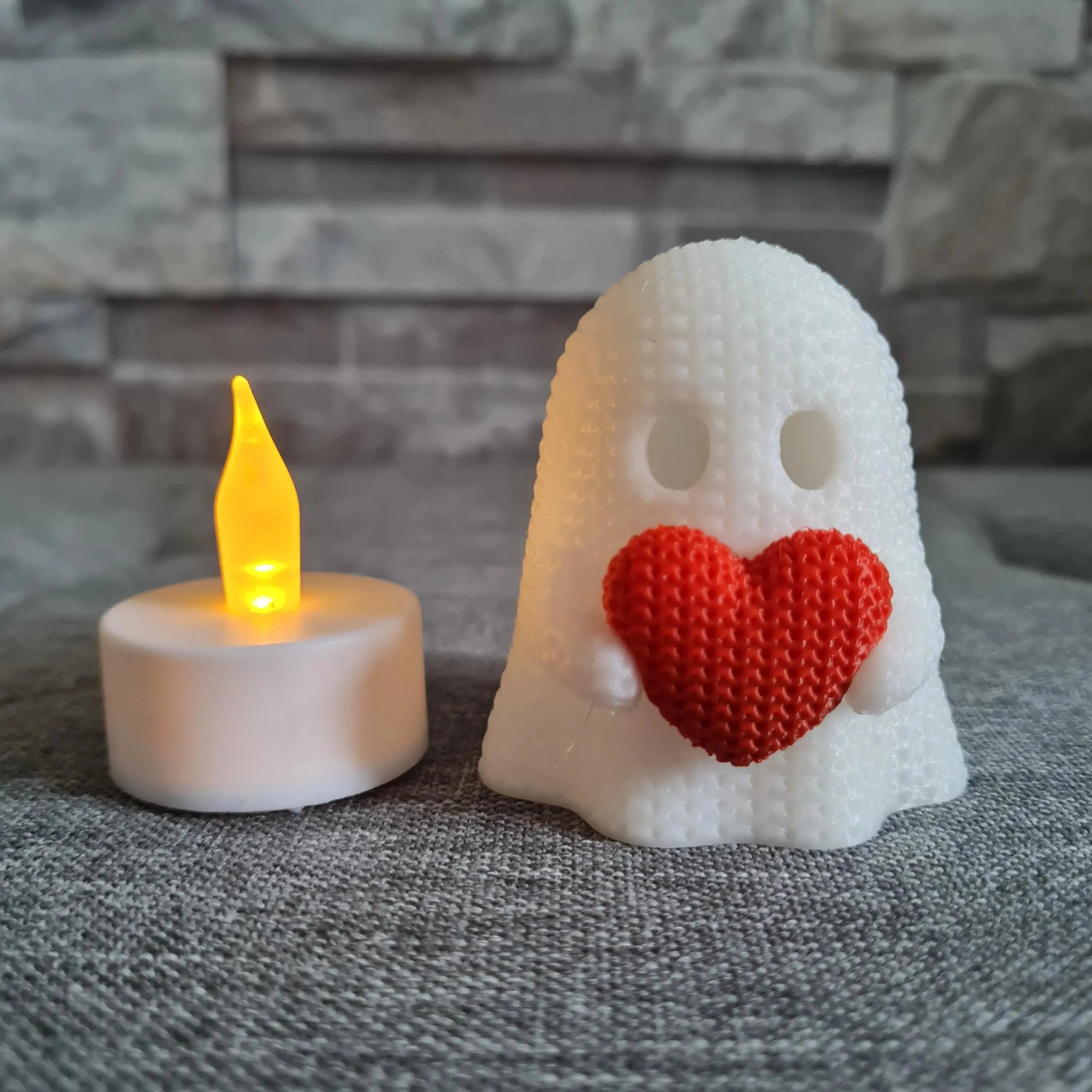 Fantôme 3D effet tricot avec cœur – Photophore Halloween & Saint-Valentin | Bandji3D Bandji3D