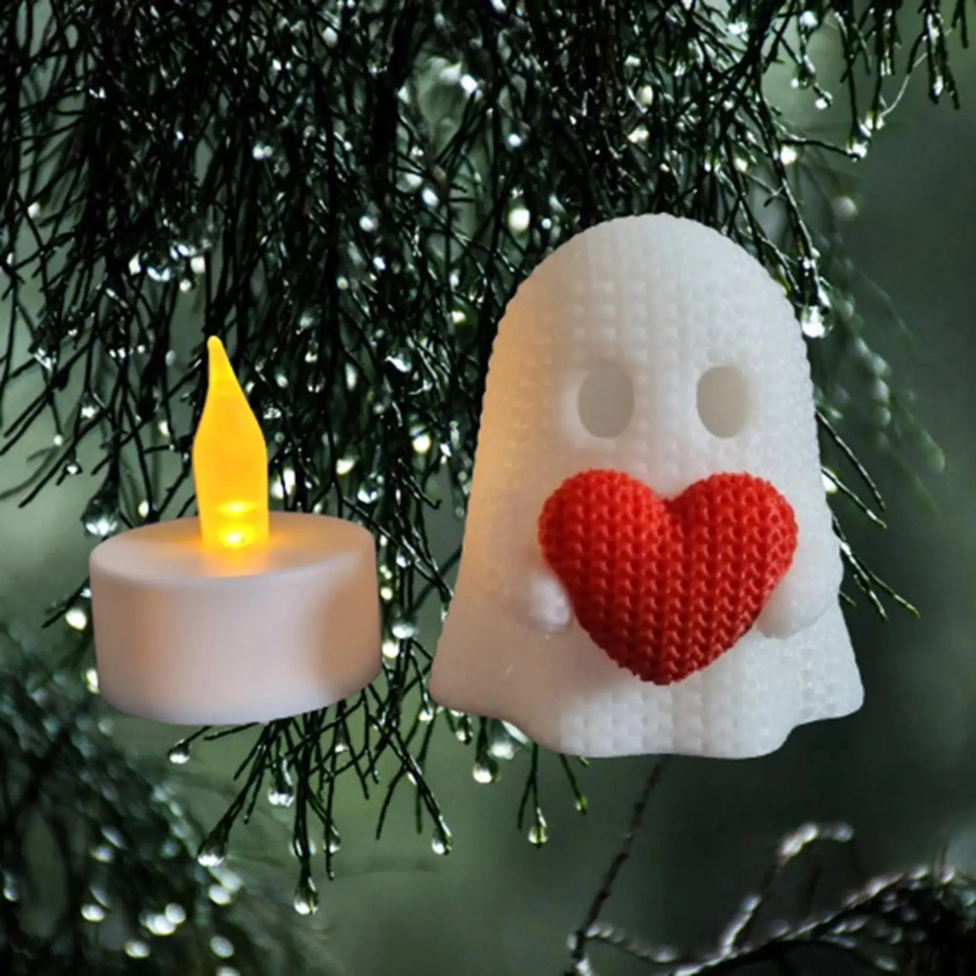 Fantôme 3D effet tricot avec cœur – Photophore Halloween & Saint-Valentin | Bandji3D Bandji3D