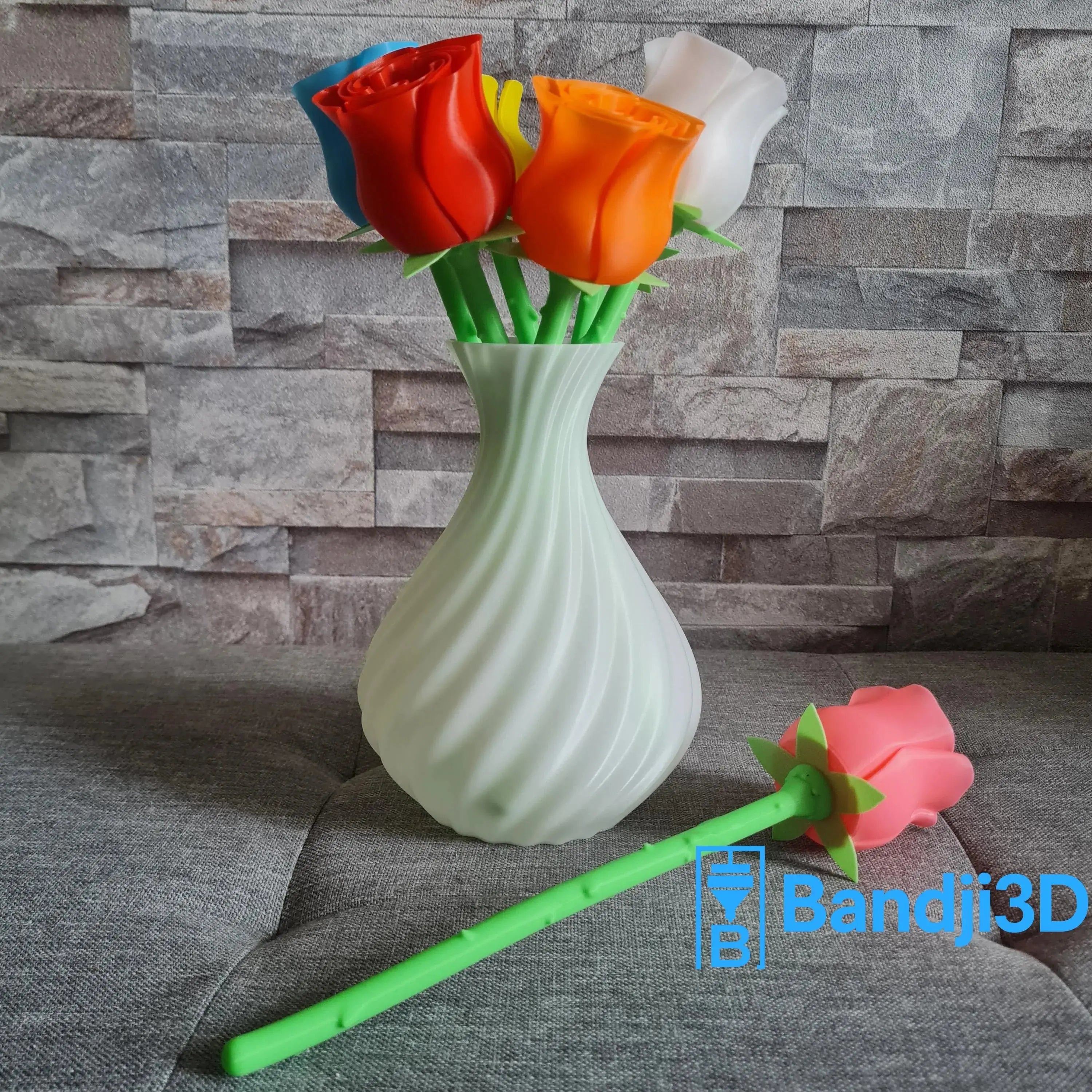 Rose 3D – Fleur & Bouquet avec Vase | Cadeau Durable | Bandji3D Bandji3D