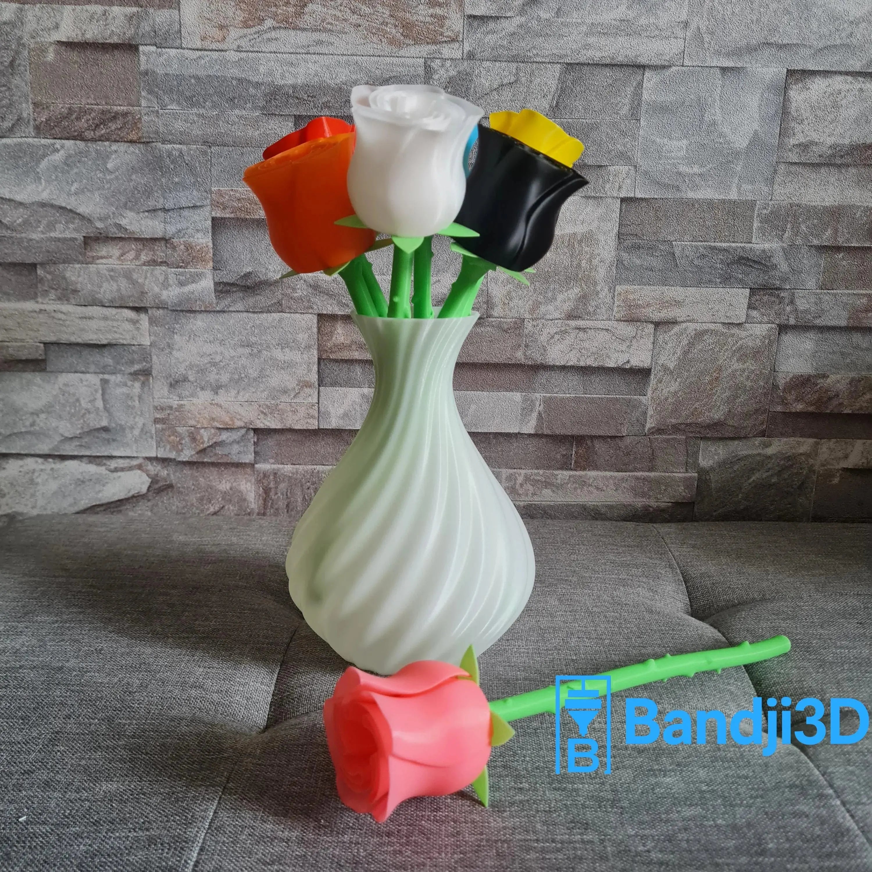 Rose 3D – Fleur & Bouquet avec Vase | Cadeau Durable | Bandji3D Bandji3D