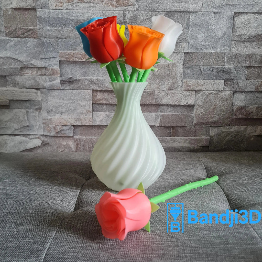 Rose 3D – Fleur & Bouquet avec Vase | Cadeau Durable | Bandji3D Bandji3D