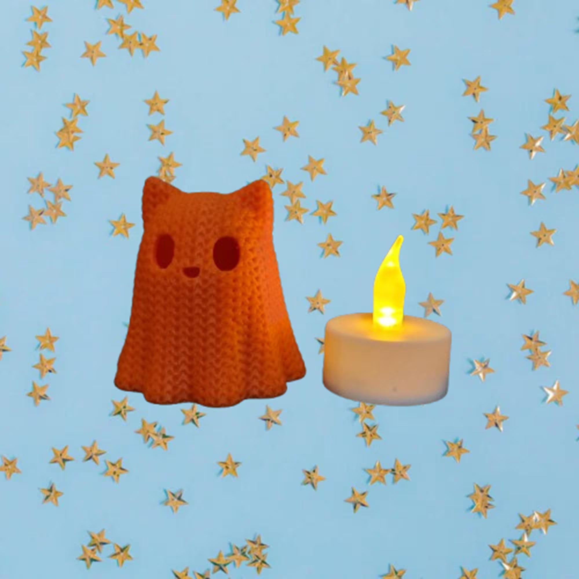 Chat Fantôme 3D effet tricot – Photophore Halloween avec bougie LED | Bandji3D Bandji3D