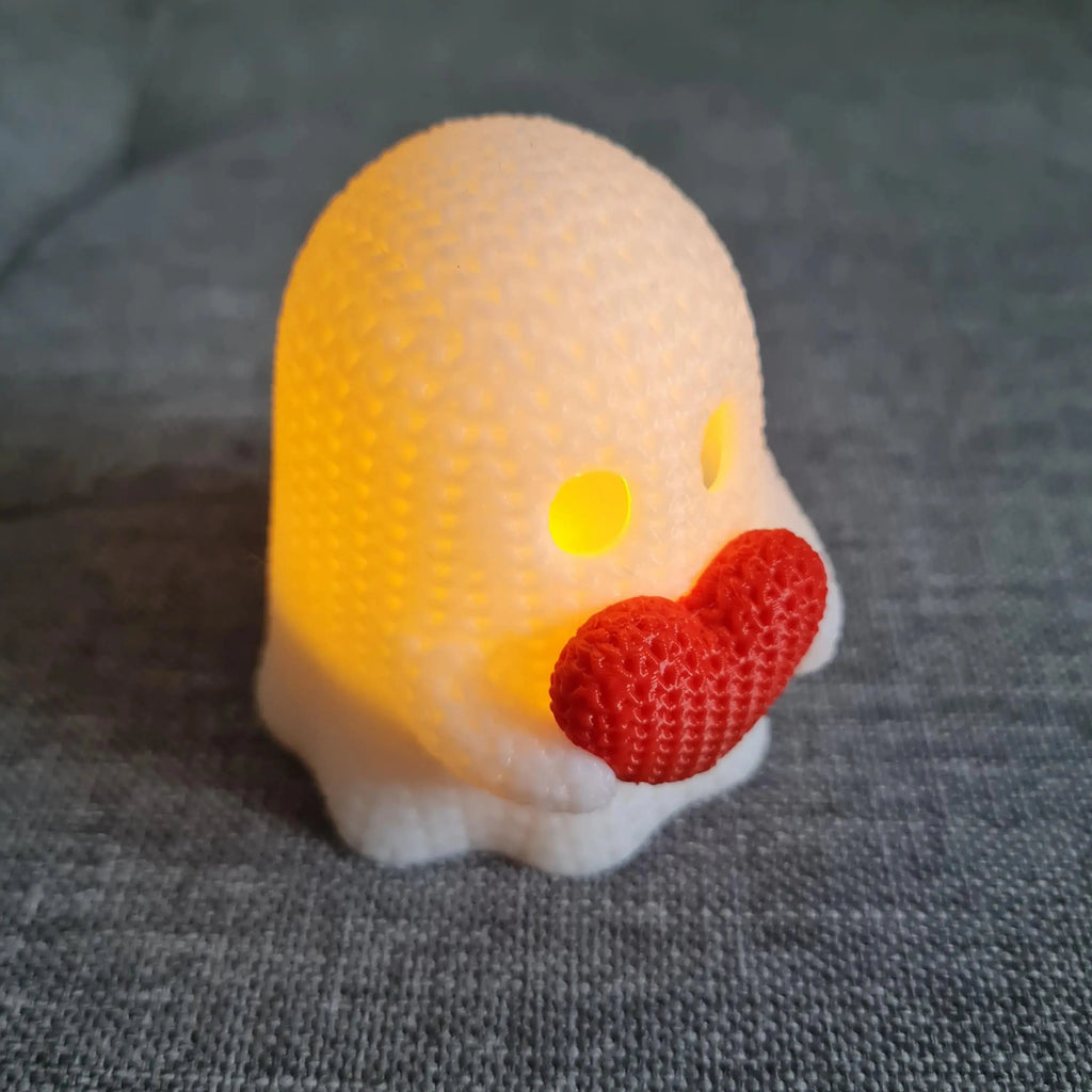Fantôme 3D effet tricot avec cœur – Photophore Halloween & Saint-Valentin | Bandji3D Bandji3D