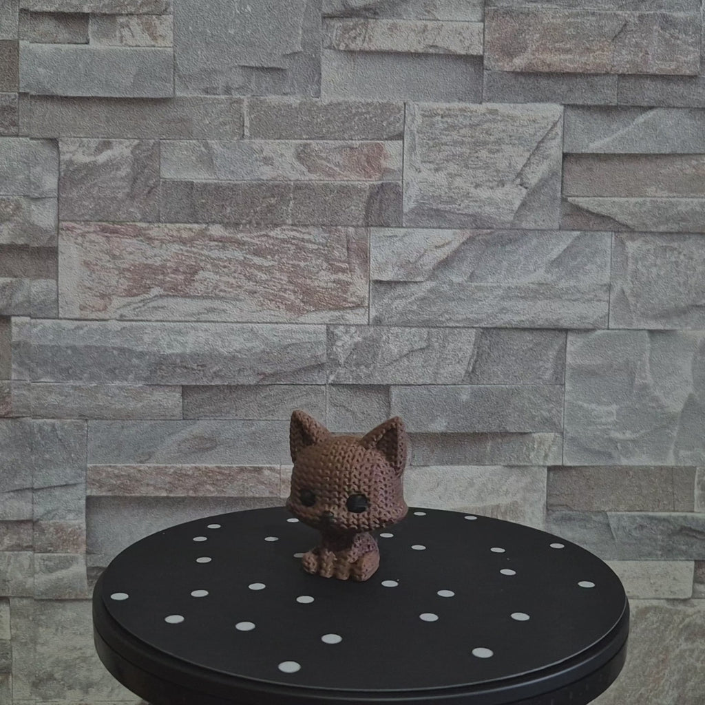 Figurine renard tricot 3D • Sculpture artisanale • Déco forestière