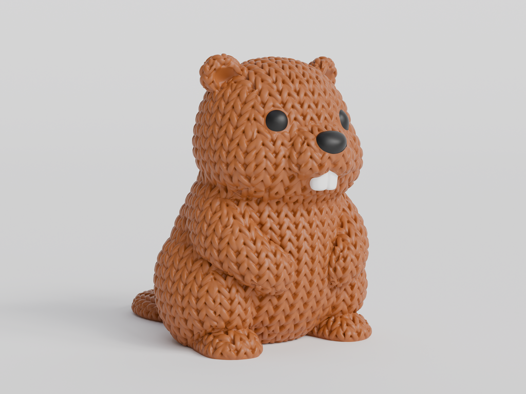 Figurine castor tricot 3D – Déco kawaii et cosy